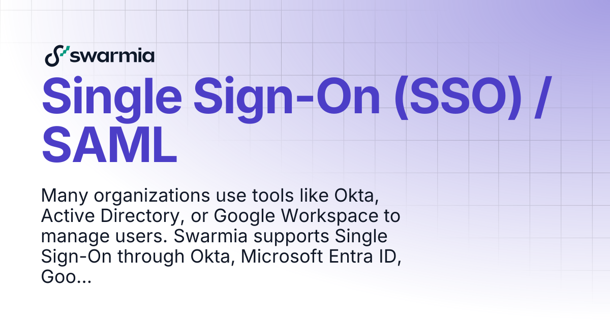Single Sign-On (SSO) / SAML | Swarmia docs